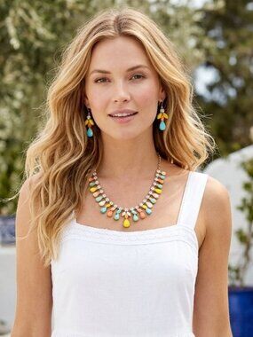 Vetta Multicolor neon necklace with rhinestones and earring set (fishhook)